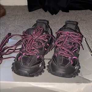 Balenciaga Black Sneakers with Pink Trim and Laces